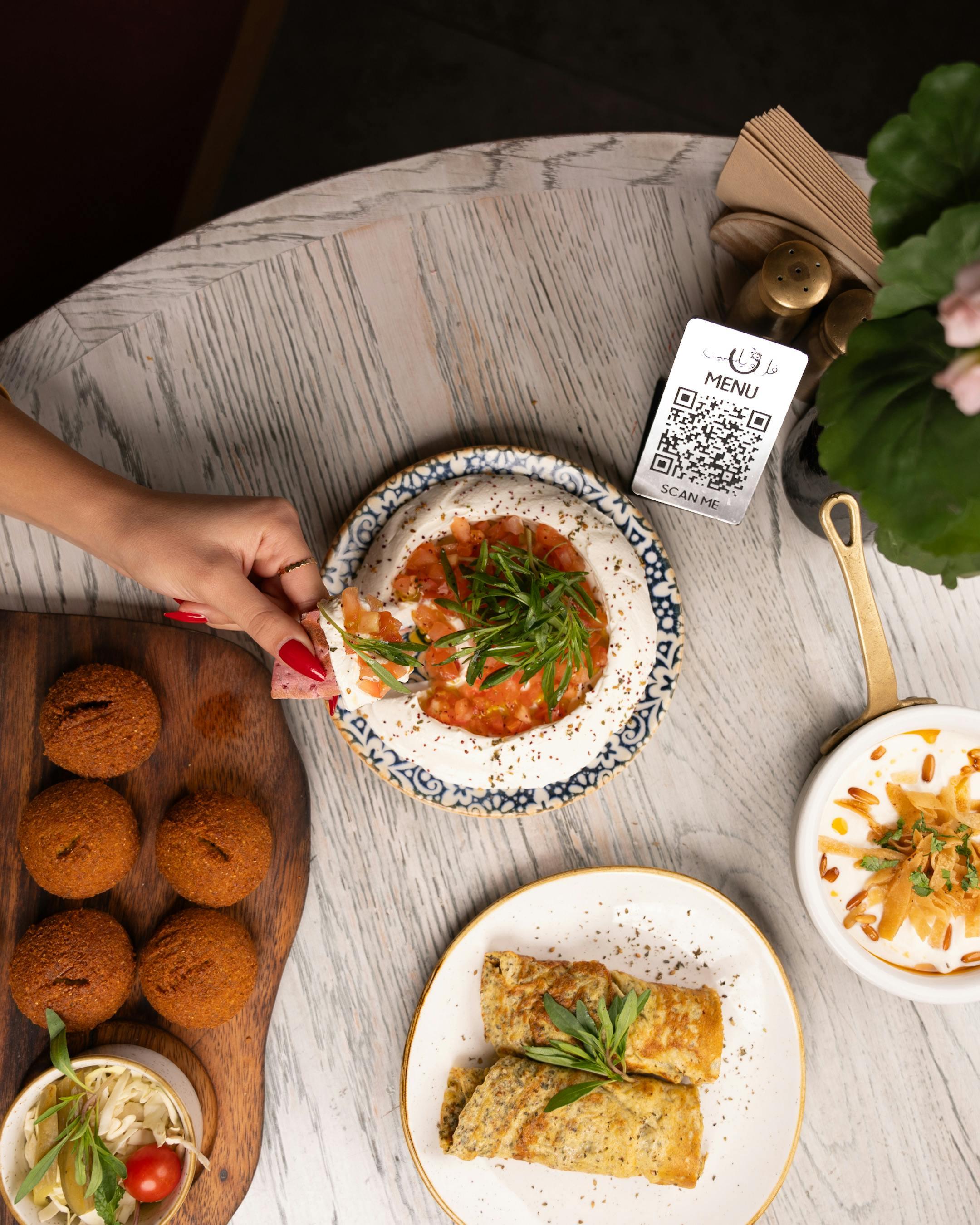 A restaurant table with a QR menu